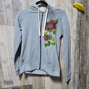 Rodeo Quincy Grey Mustang Cowgirl Rose Floral Hoodie Jacket Small Western NFR